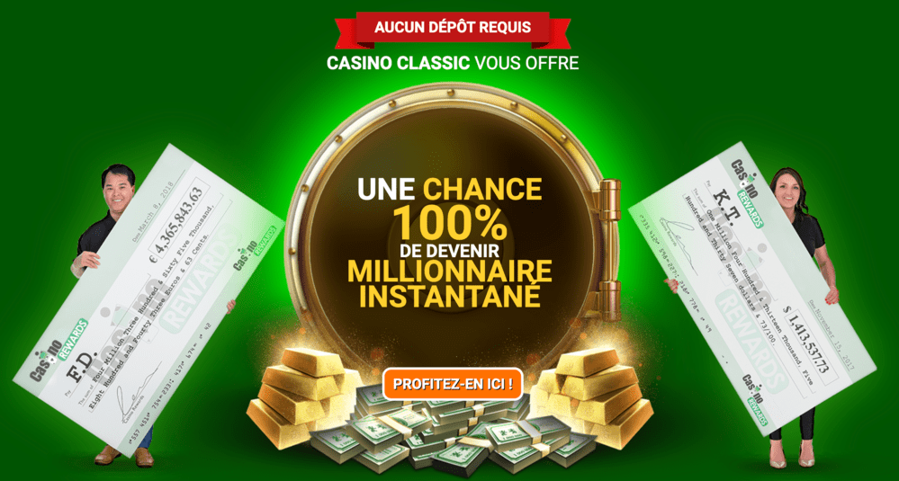 devenir millionnaire instantane avec casino Classic dépôt 1 $