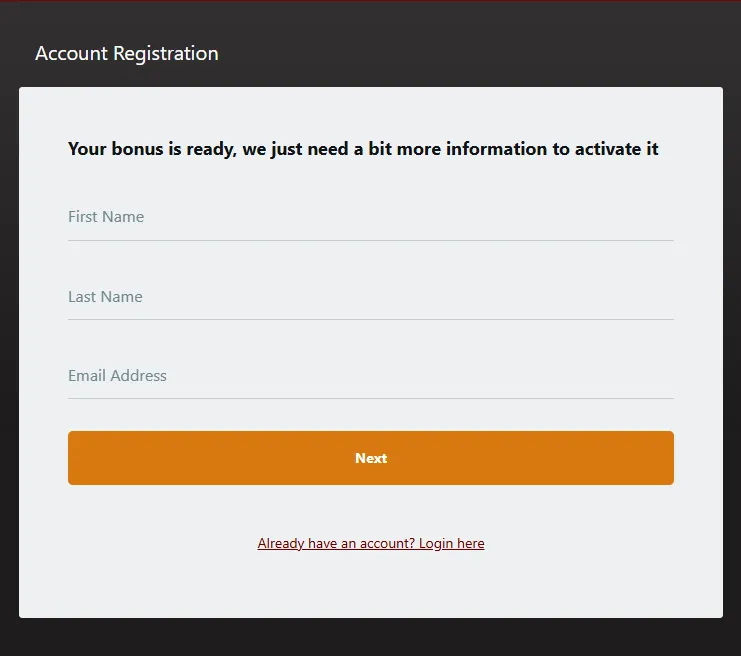 Golden Tiger Casino sign up form