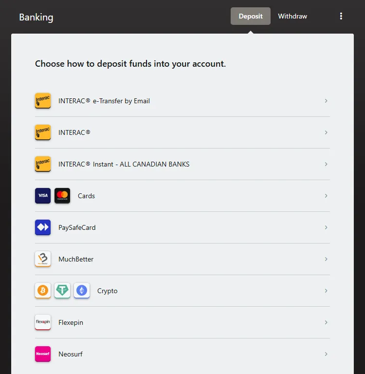 Grand Mondial Casino payment methods