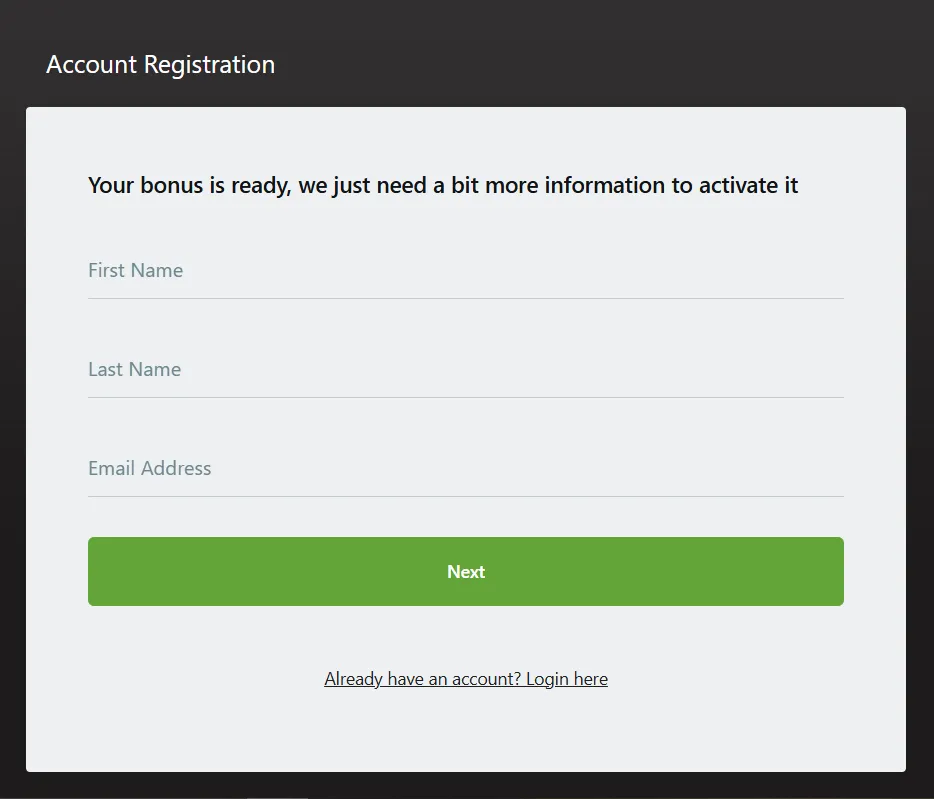 Grand Mondial Casino sign up form