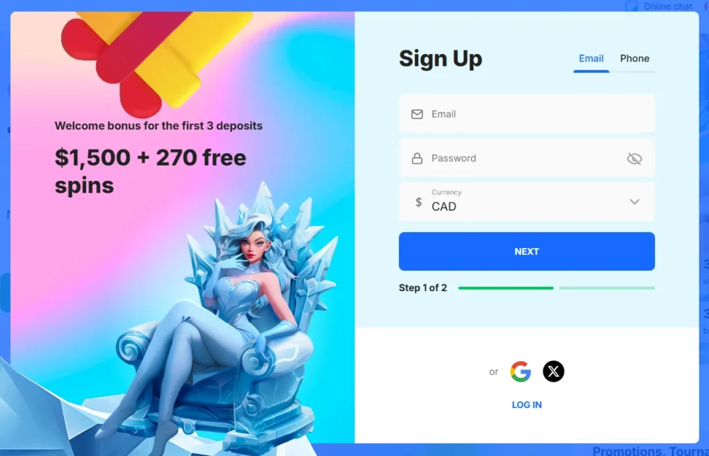 Ice Casino sign up form