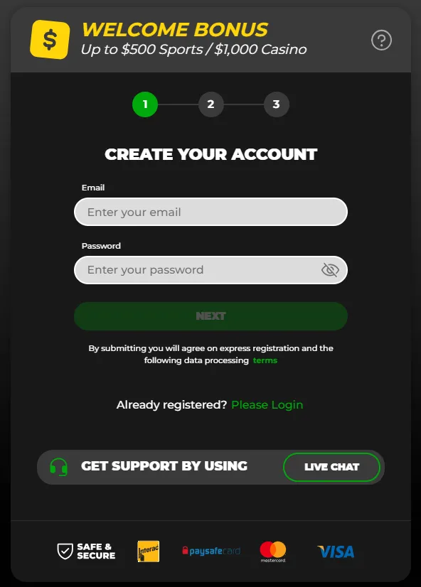 PowerPlay Casino sign up form