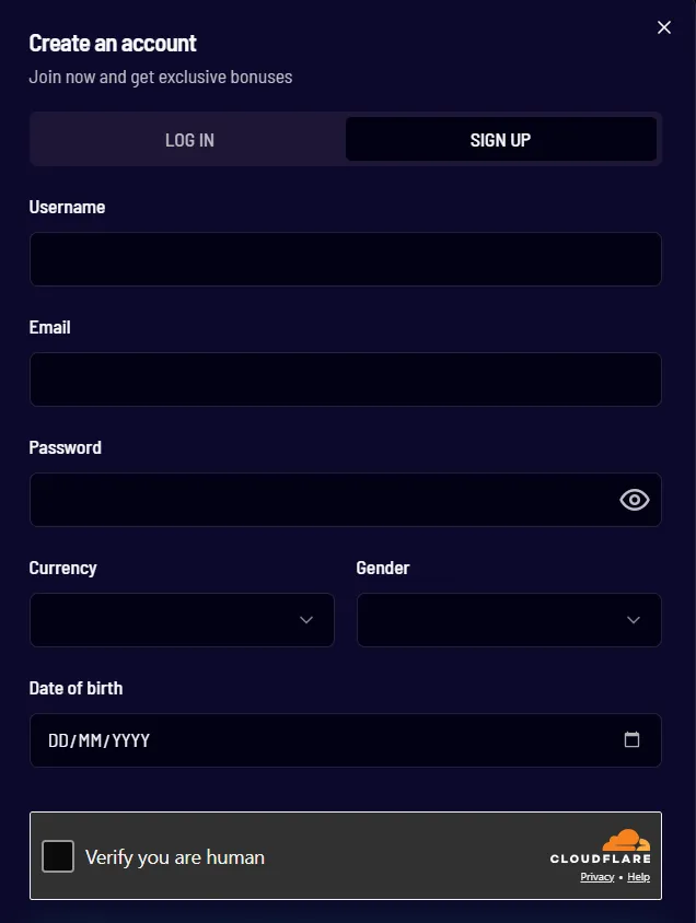Vegaz casino registration form