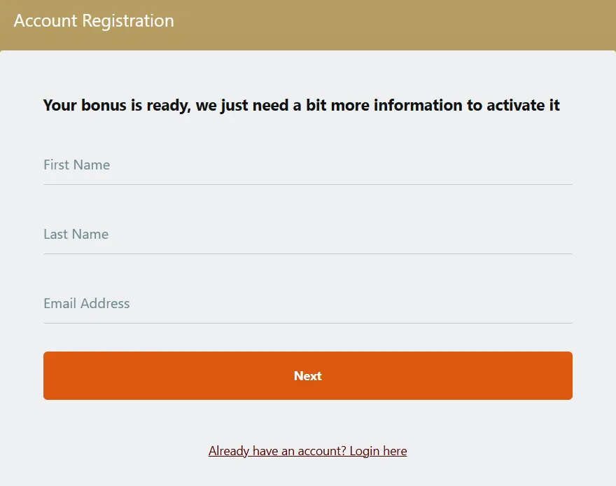 Villento Casino sign up form