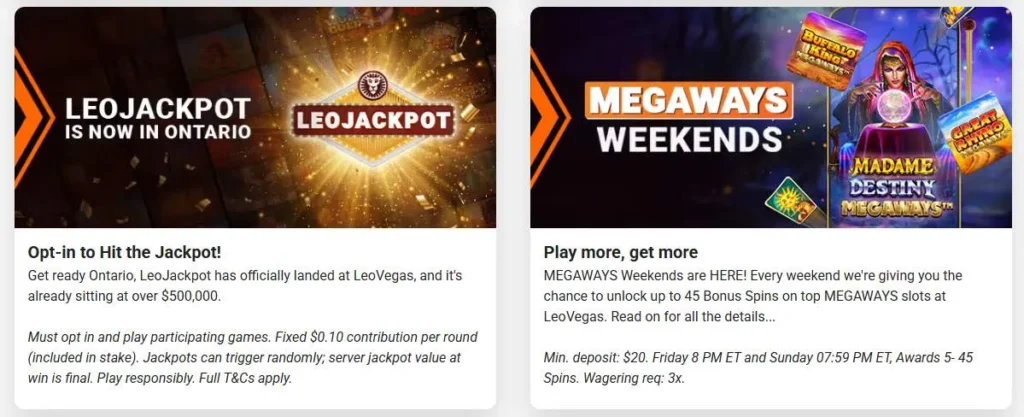 Leovegas Ontario promotions.
