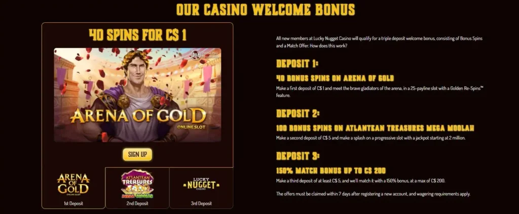 Lucky Nugget Casino signup bonus.