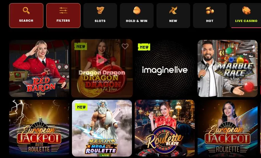 Samurai Spin live casino.
