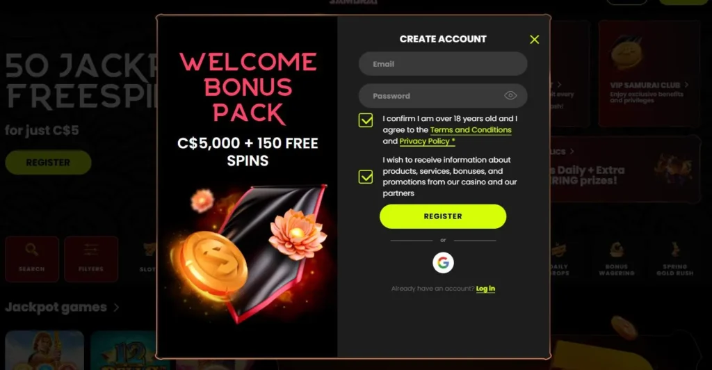 Spin Samurai Casino login.