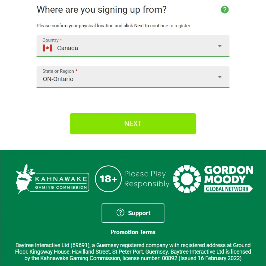 Gaming Club Casino registration form