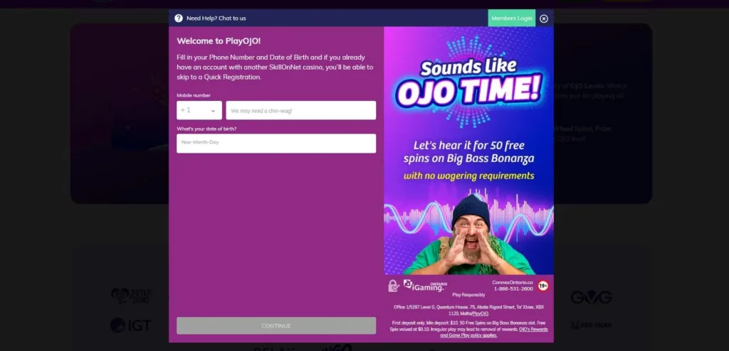 PlayOJO login.