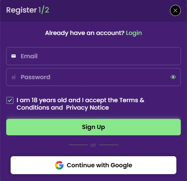 BetPlays Casino sign up form