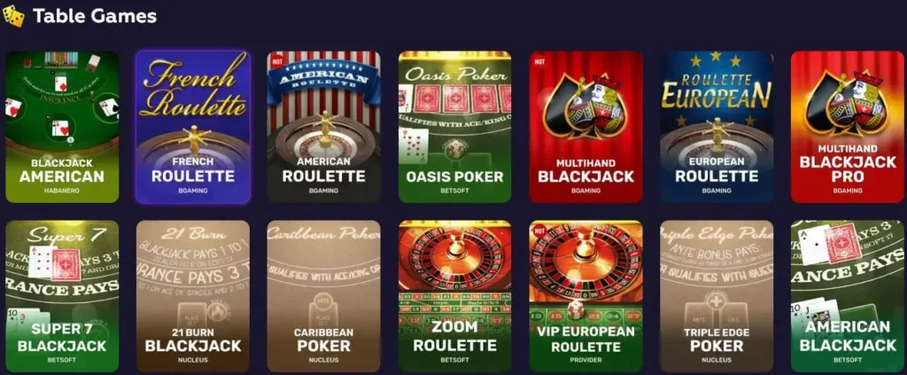 Playfina Canada table games.