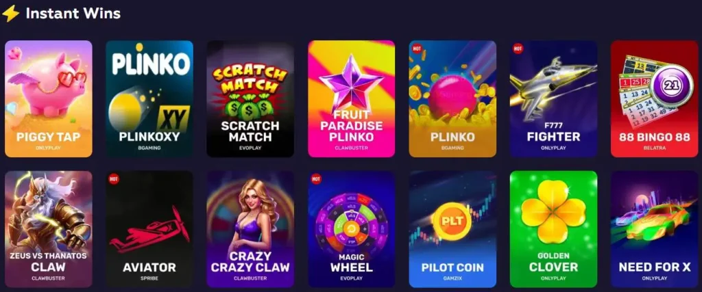 Screenshot der Spielauswahl bei Playfina Casino mit Slots und Live Casino Kategorien