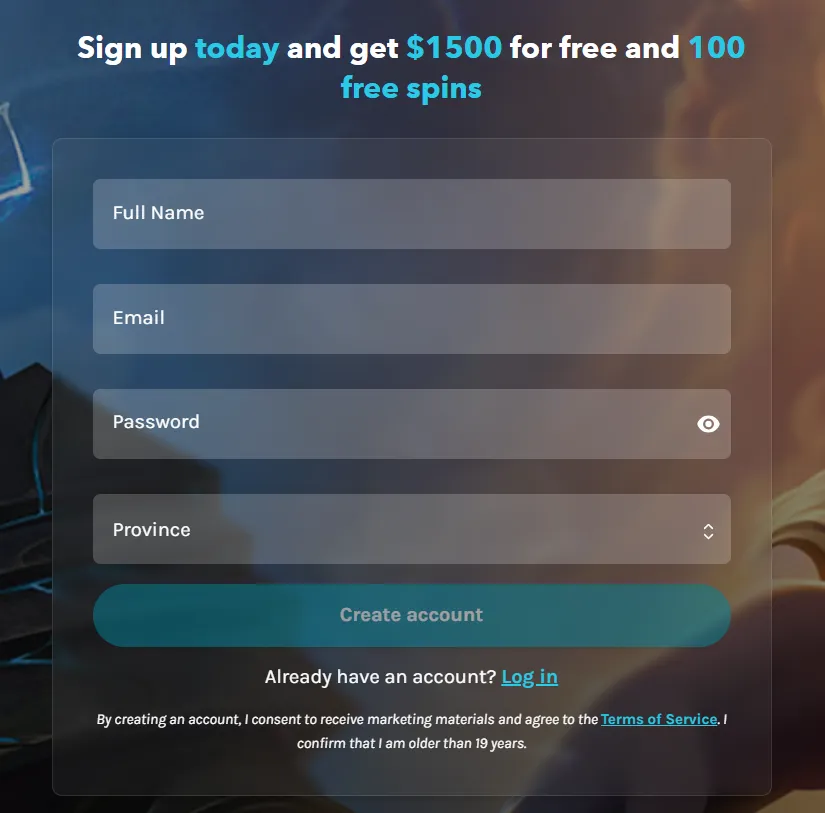 Lucky Days Casino sign up form