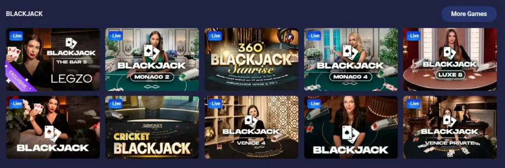 Legzo live casino.