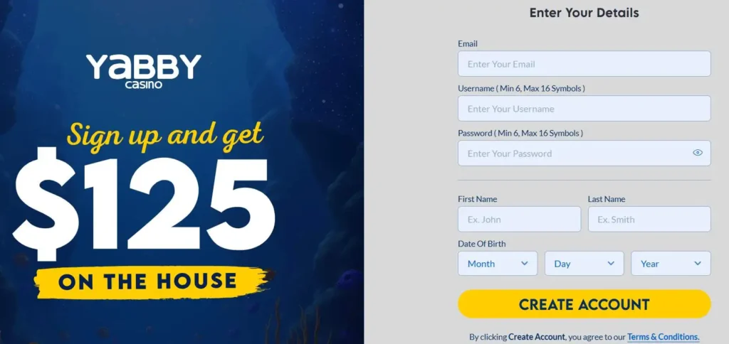Yabby Casino login.