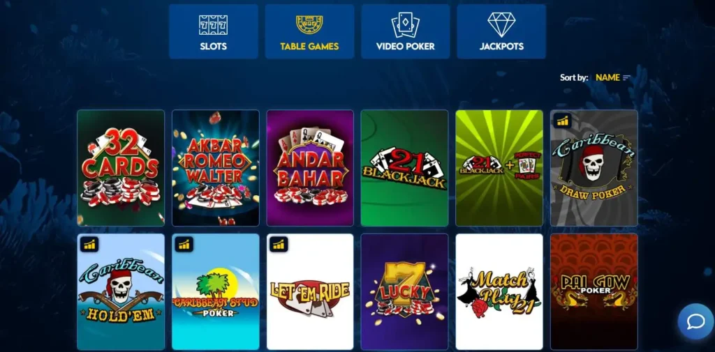 Casino Yabby table games.