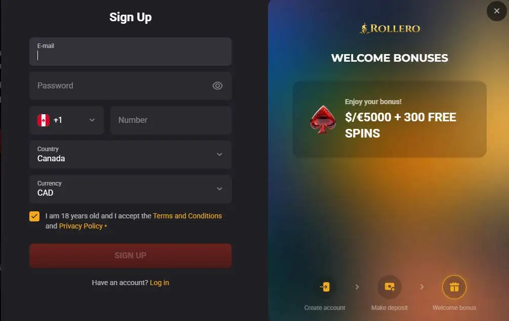 Rollero Casino sign up