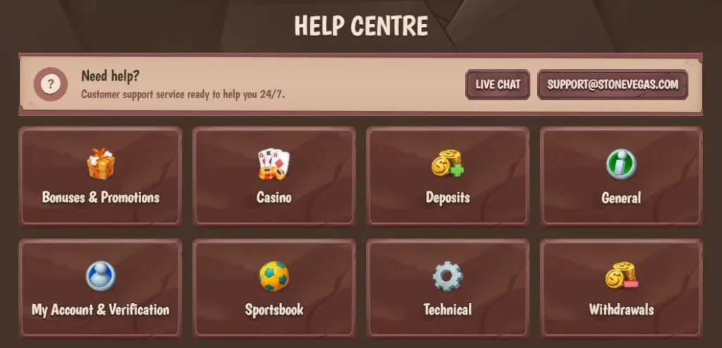 Stone Vegas online customer support.