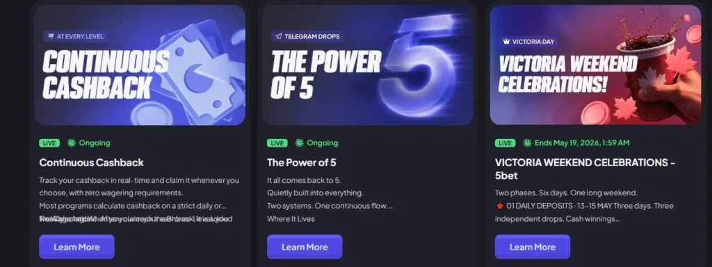 5bet Casino bonus.