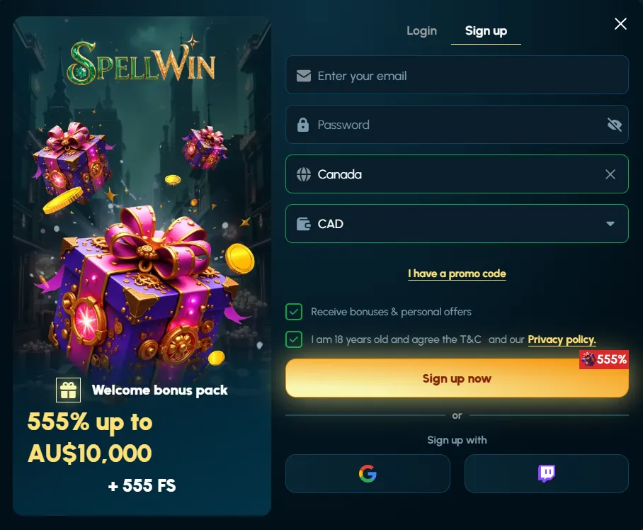 Spellwin Casino sign up