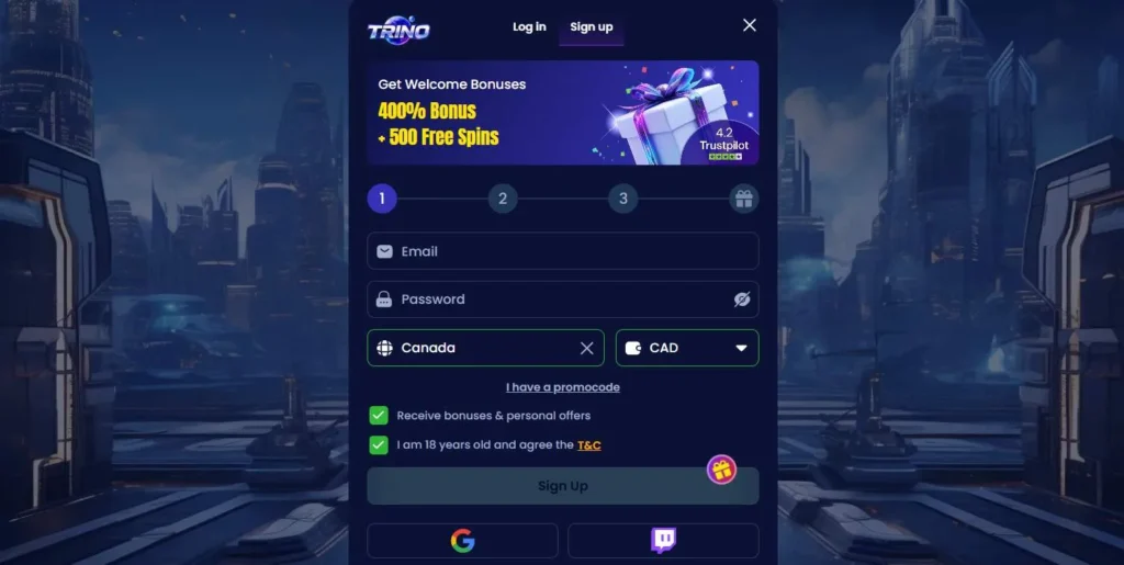 Trino Casino login.