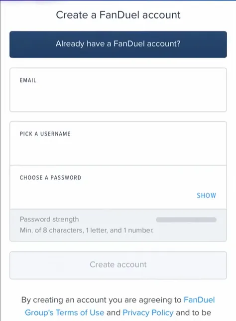 FanDuel Casino Ontario Sign up form