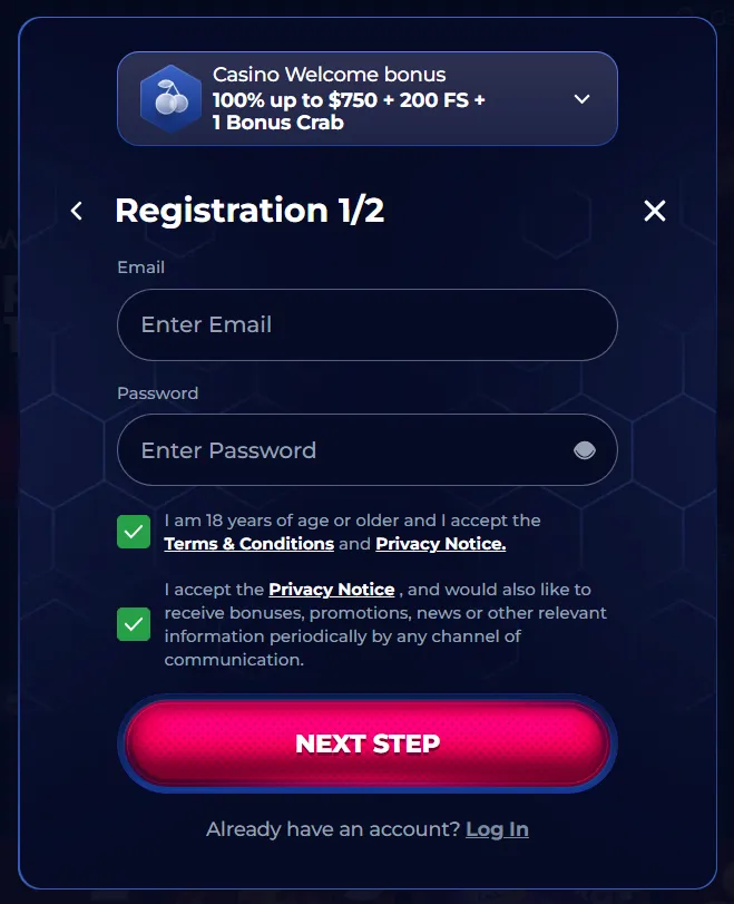ViperWin Casino sign up form