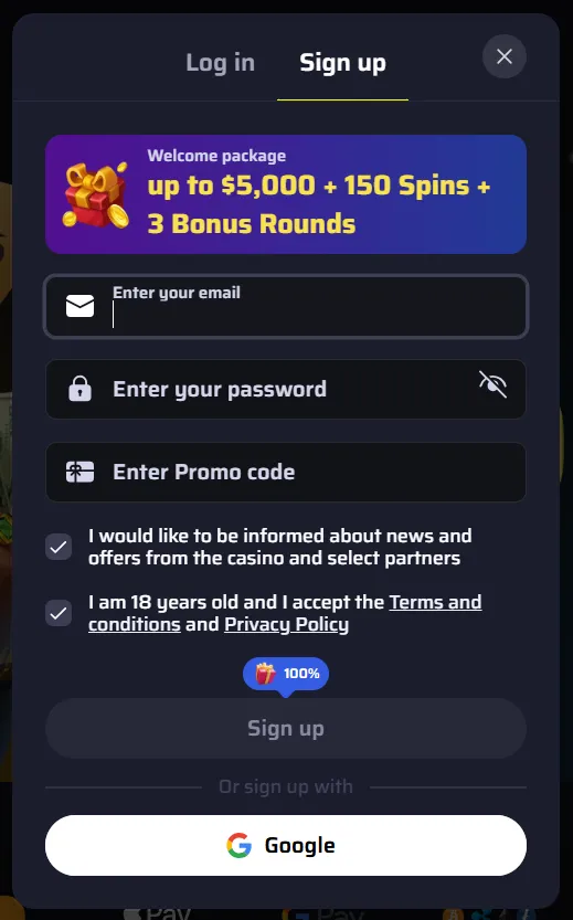 BDMBet Casino sign up form
